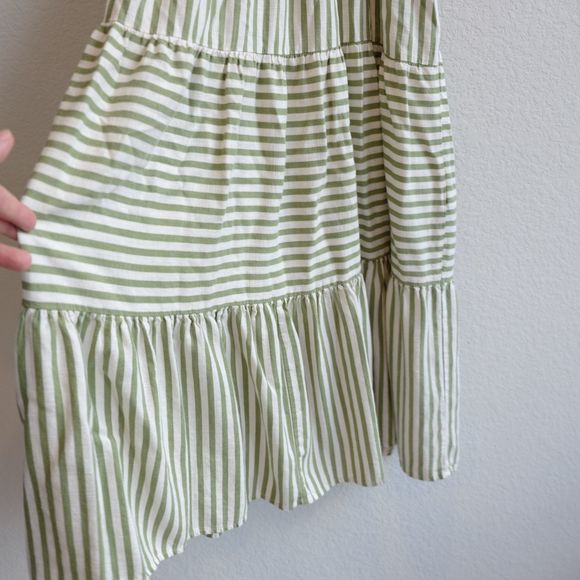ZARA Midi Dress Linen Blend Striped Green Ruffles Tiered Sz S - Picture 7 of 13